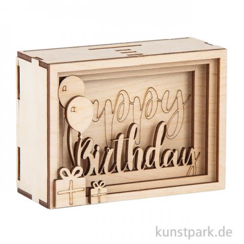 3D Geschenkbox - Birthday, 11,5x8,5x5 cm, Holz-Bausatz mit 13 Teilen