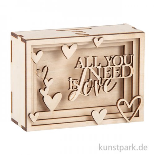 3D Geschenkbox - Love, 11,5x8,5x5 cm, Holz-Bausatz mit 14 Teilen