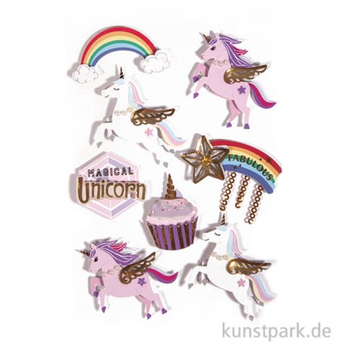 3D Papier Sticker - Unicorn, 8 Stück sortiert