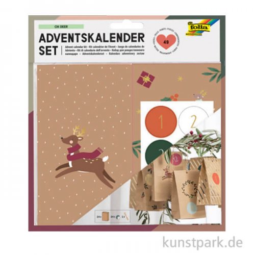 Adventskalender Bastelset - Oh Deer, 24 Designpapier Beutel + Sticker