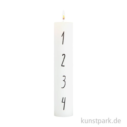 Adventskerze mit Zahlen 1-4, Weiß, 4 x 20 cm