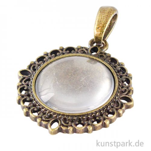 Anhänger Cabochon mit Vintage Zierrand - Rund, Durchmesser 3 cm Altgold
