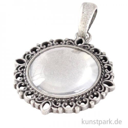 Anhänger Cabochon mit Vintage Zierrand - Rund, Durchmesser 3 cm