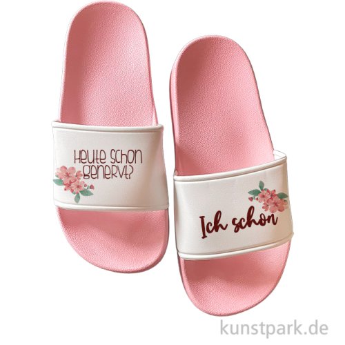 Badelatschen, Rosa-Weiß, Bedruckt, Design, Heute schon genervt