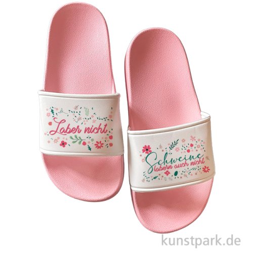 Badelatschen, Rosa-Weiß, Bedruckt, Design, Laber nicht