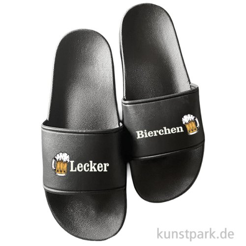 Badelatschen, Schwarz, Bedruckt, Design, Lecker Bierchen