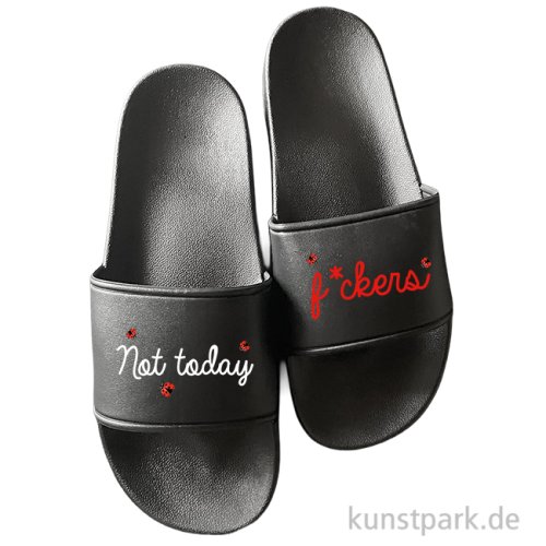 Badelatschen, Schwarz, Bedruckt, Design, Not today