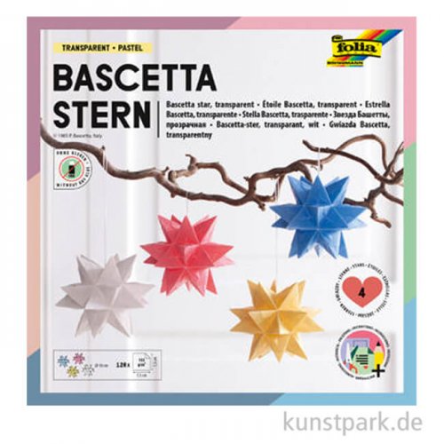 Bascetta Bastelset für 4 Mini Sterne, Pastell, Transparent, 115g/m²