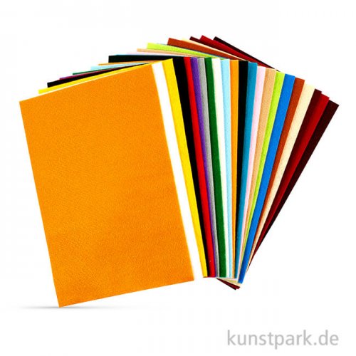 Bastelfilz-Sortiment aus 100% Polyester, 20x30 cm, Dicke 1,5 mm, 24 Blatt sortiert