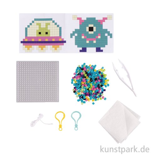 Bastelset Bügelperlen, Glow in the dark, 2 Motive, Monster