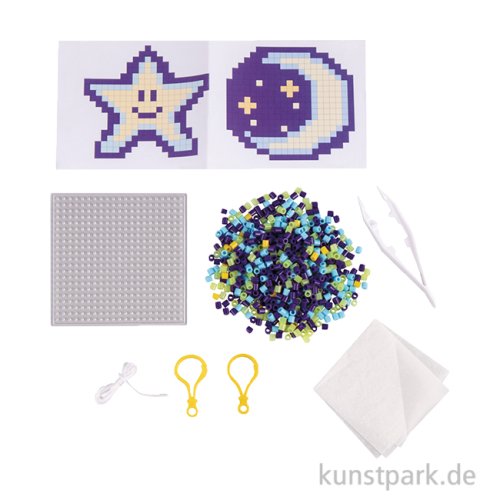 Bastelset Bügelperlen, Glow in the dark, 2 Motive, Star