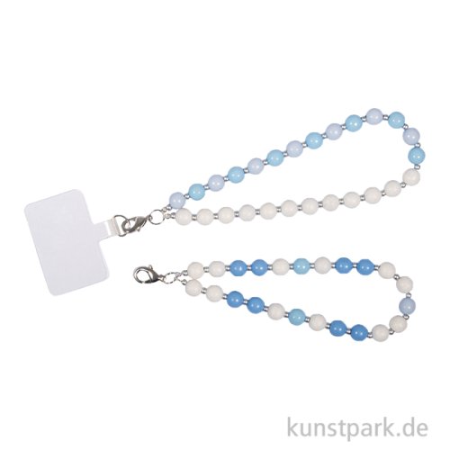 Bastelset Handyketten aus Holzperlen, Hellblau