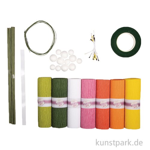 Bastelset Krepppapier Blumen, Pastellfarben