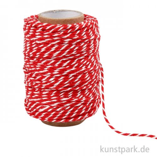 Baumwollschnur, 1,1 mm, 50 Meter Rot-Weiß