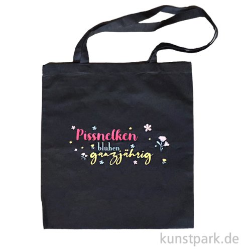 Baumwolltasche, Schwarz, Bedruckt, Design, Pissnelken