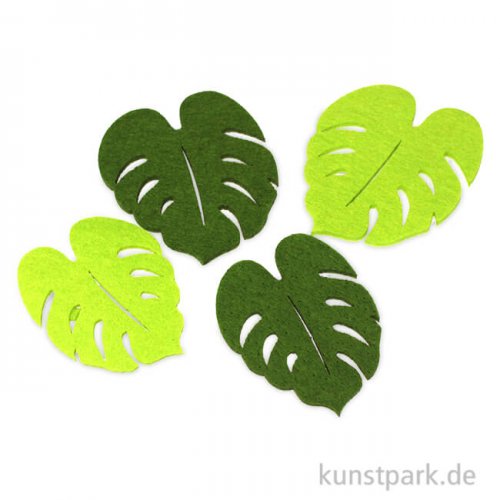 Blätter aus Filz - Grünmix, 8 - 10 cm, 4 Stück sortiert