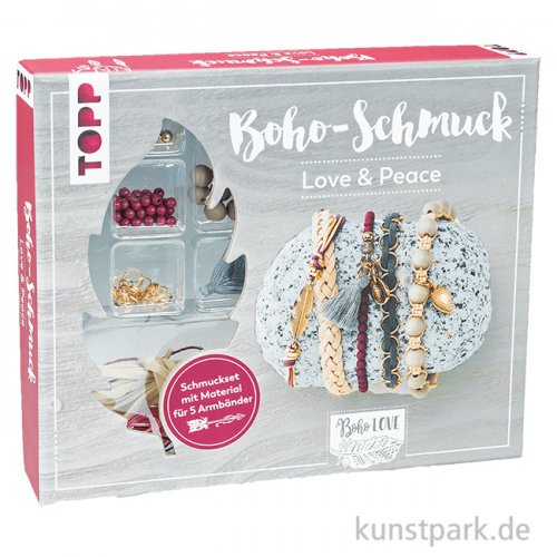 Boho-Schmuckset Love & Peace mit Material für 5 Armbänder, Topp Verlag