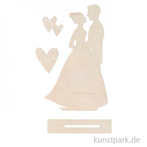 Brautpaar aus Holz zum Stellen, Höhe 15,5 cm, 4-teilig