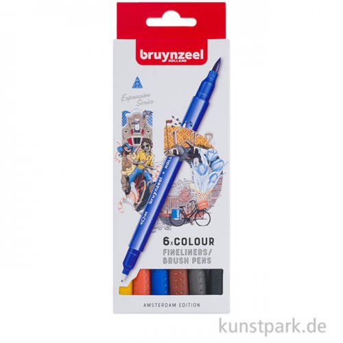 Bruynzeel Fineliner Brush Pen Set Amsterdam mit 6 Stiften