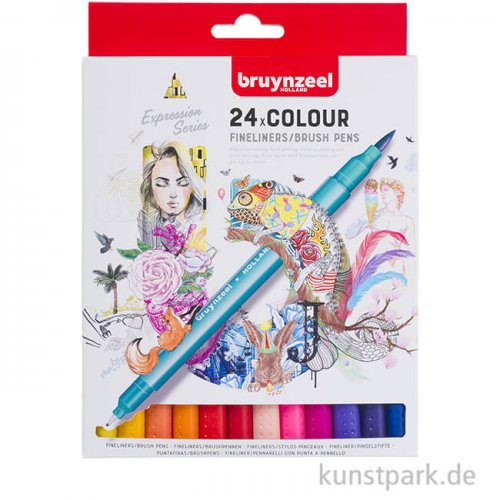 Bruynzeel Fineliner Brush Pen Set mit  24 Farben im Kartonetui