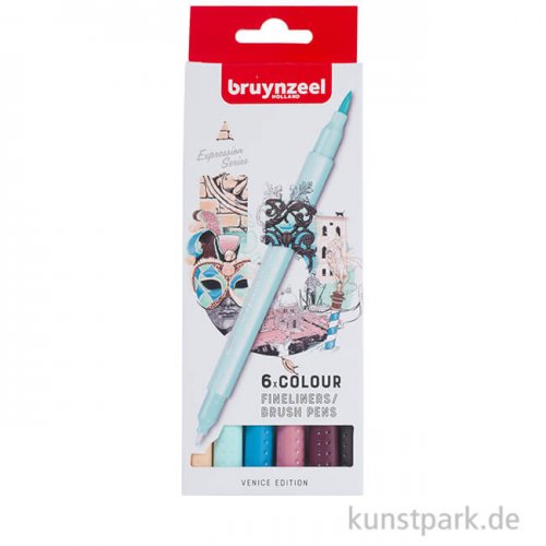 Bruynzeel Fineliner Brush Pen Set Venice mit 6 Stiften