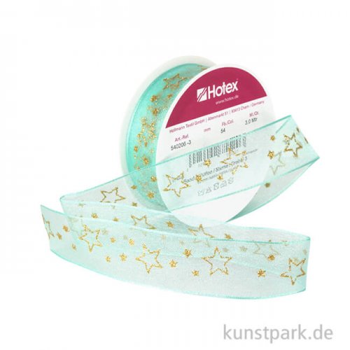 Chiffonband Sterne mit Draht - 25 mm x 3 m Einzelfarbe | Russischgrün-Gold