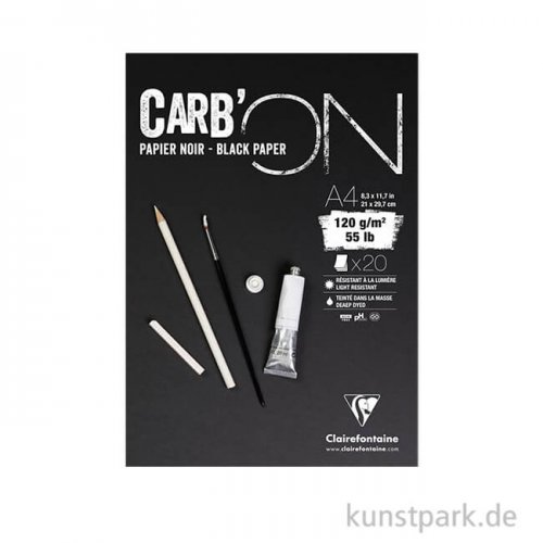 Clairefontaine Carb'ON Zeichenblock - Schwarz, 120 g, 20 Blatt DIN A4