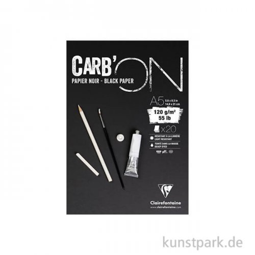 Clairefontaine Carb'ON Zeichenblock - Schwarz, 120 g, 20 Blatt DIN A5