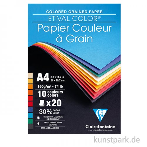 Clairefontaine ETIVAL COLOR Zeichenpapier, DIN A4, 160 g/m², 20 Blatt