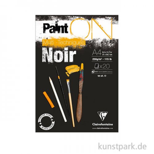 Clairefontaine - Paint'ON Papier - Noir, 250 g, 20 Blatt DIN A4