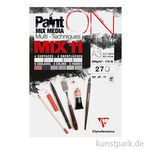 Clairefontaine Paint'ON Papier, Mixed Media, MIX 11, 250g, 27 Blatt