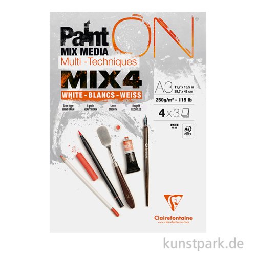 Clairefontaine Paint'ON Papier, Mixed Media, MIX 4, 250g, 12 Blatt