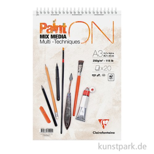 Clairefontaine Paint'ON Papier, Weiß, 20 Blatt, 250g, Spiralblock