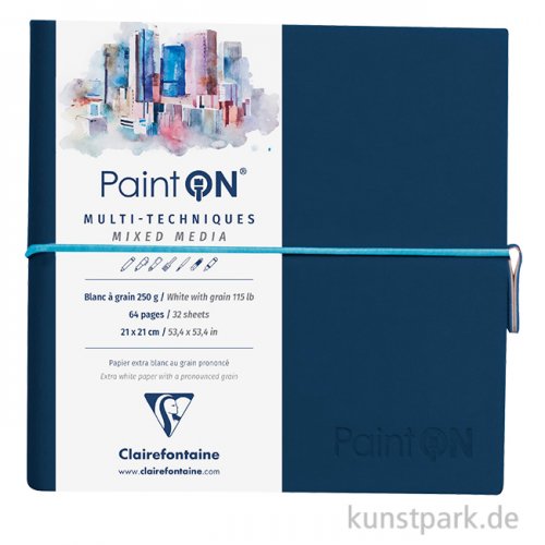 Clairefontaine Paint'ON Buch - 32 Blatt, Gekörnt, 250 g/m², 19 x 19 cm