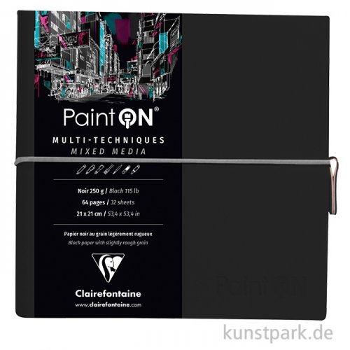 Clairefontaine Paint'ON Buch - 32 Blatt, Schwarz, 250 g/m², 19 x 19 cm