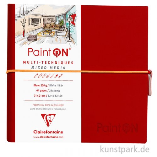 Clairefontaine Paint'ON Buch - 32 Blatt, Weiß, 250 g/m², 19 x 19 cm