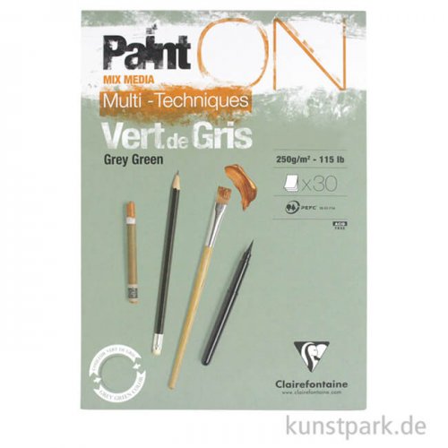 Clairefontaine Paint'ON Papier - Grün-Grau, 250g, 30 Blatt DIN A2