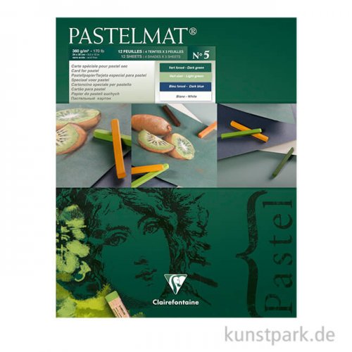 Clairefontaine Pastelmat - 4-farbig Dunkelgrün, Hellgrün, Dunkelblau, Weiß, 24 x 30 cm