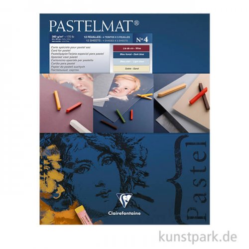 Clairefontaine Pastelmat - 4-farbig Weinrot, Dunkelblau, Hellblau, Sand, 24 x 30 cm