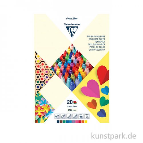 Clairefontaine Tonzeichenpapier, 10 Farben sortiert, 120 g, 20 Blatt DIN A4