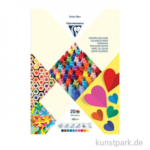 Clairefontaine Tonzeichenpapier, 10 Farben sortiert, 120 g, 20 Blatt