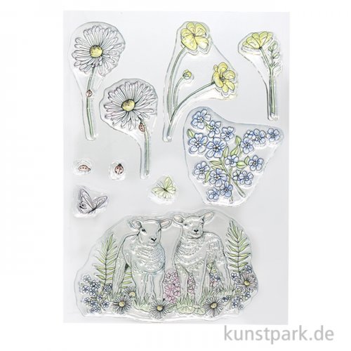 CraftEmotions Clear Stamps - Lämmer und Frühlingsblumen, DIN A6
