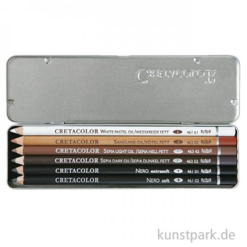 Cretacolor Oil Pencils Künstlerstifte, fett - 6er Set im Metalletui