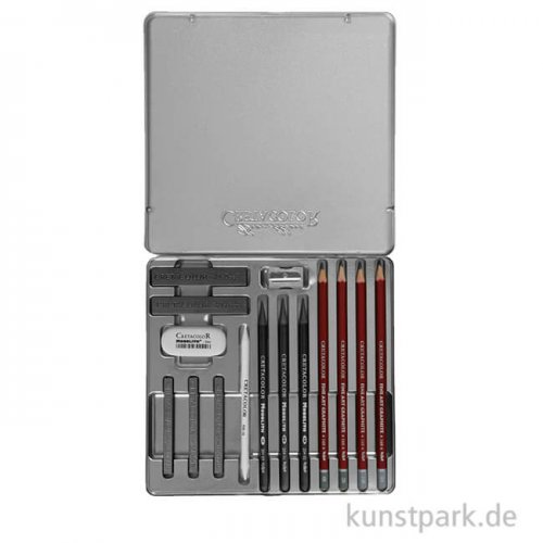 Cretacolor SILVER BOX Metalletui, 15 teiliges Graphitset