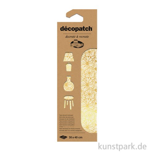 DECOPATCH Papier 790 Blumen Gold-Weiß, 3 Stück
