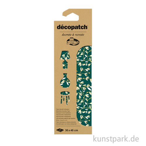 DECOPATCH Papier 938 Blumen Gold-Grün, 3 Stück