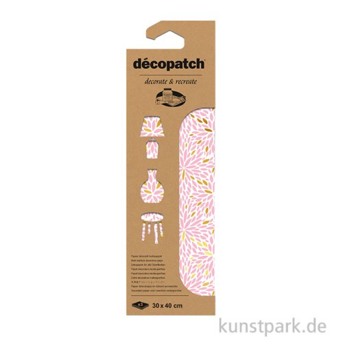 DECOPATCH Papier 940 Blumen Gold-Rosa, 3 Stück