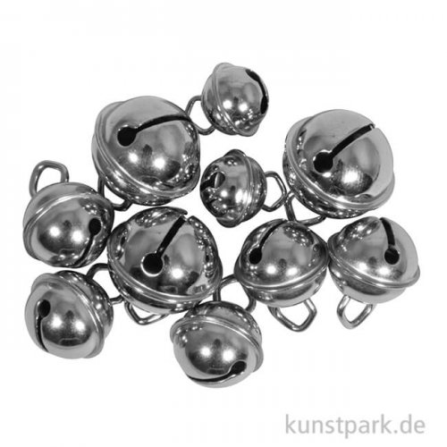 Deko-Metallglöckchen zum Basteln, Silber, 11 / 15 / 19 mm, 10 Stück