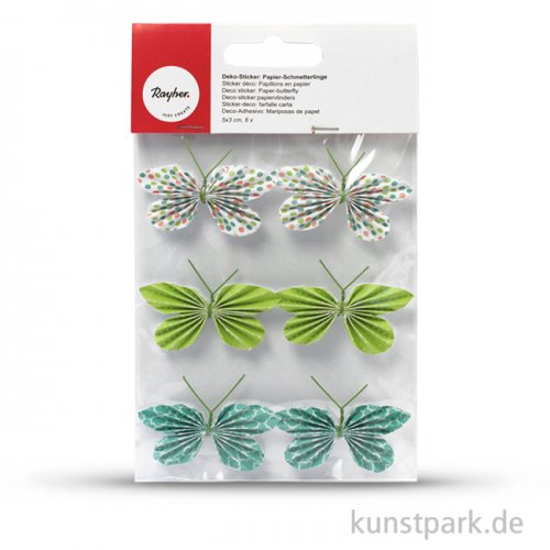 Deko-Sticker - Papier-Schmetterlinge - Immergrün, 6 Stück sortiert
