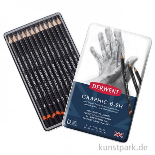 Derwent GRAPHIC Technical 12 Bleistifte im Metalletui, Härte B bis 9H